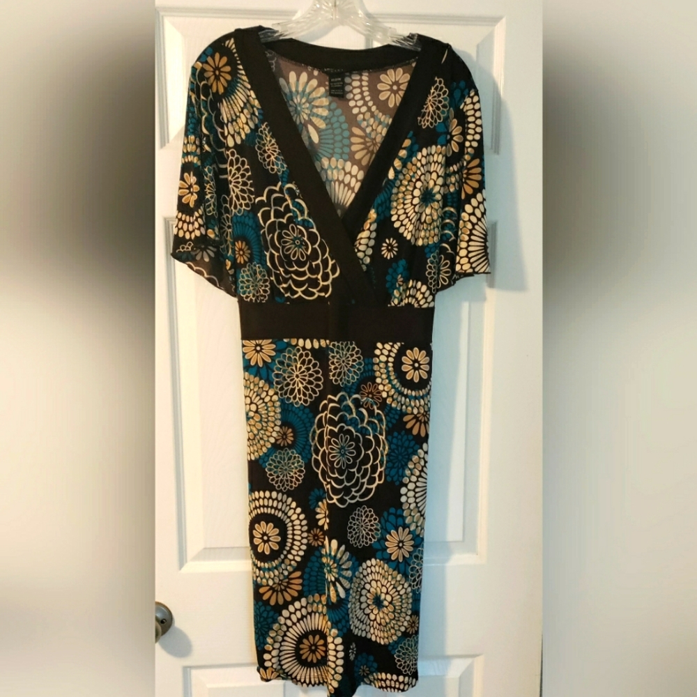 Lane Bryant Brown, Tan, and Turquoise   V-Neck Dress 22-24